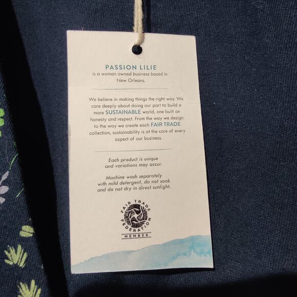 NWT Passion Lilie Sz L Navy Blue Micro Floral True Wrap Dress Organic Cotton - Picture 3 of 9